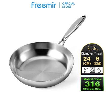 freemir 24 CM Double Bottom Stainless Steel Frying Pan