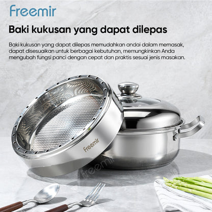 freemir 26 CM x 9.5 CM Stainless Steel Rice Steamer Pot with Glass Lid and Steamer Rack