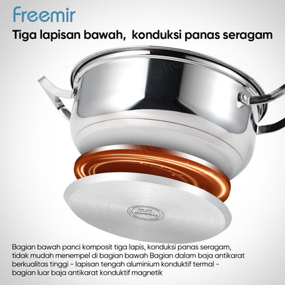 freemir 26 CM x 9.5 CM Stainless Steel Rice Steamer Pot with Glass Lid and Steamer Rack