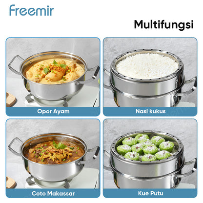 freemir 26 CM x 9.5 CM Stainless Steel Rice Steamer Pot with Glass Lid and Steamer Rack