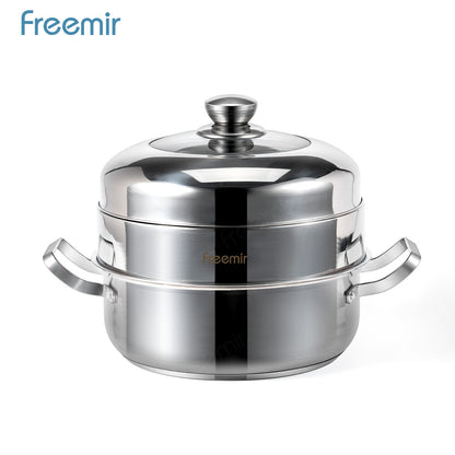 freemir 26 CM x 9.5 CM Stainless Steel Rice Steamer Pot with Glass Lid and Steamer Rack