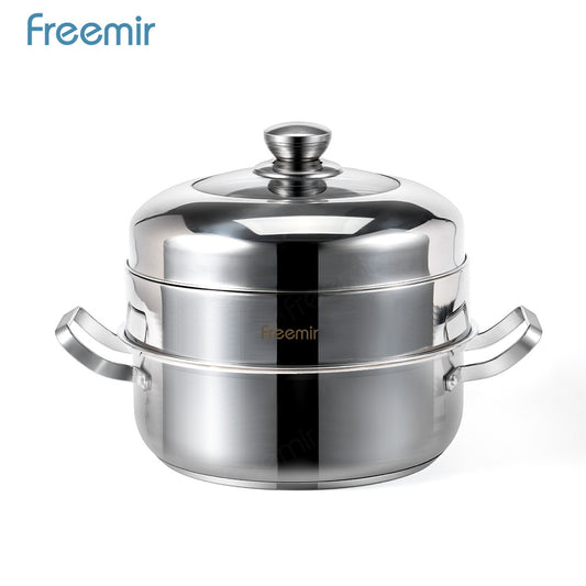 freemir 26 CM Stainless Steel Rice Steamer with Glass Lid and Steamer Strainer
