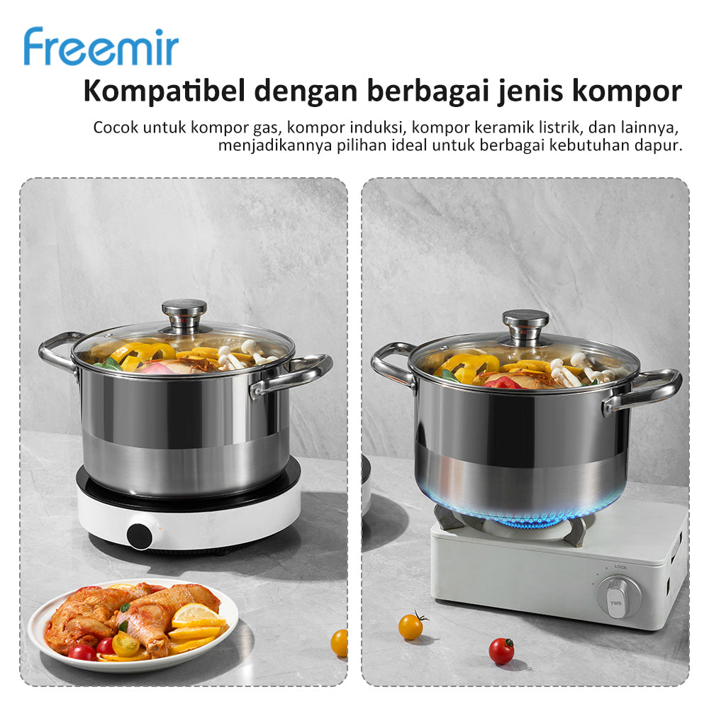 Freemir 26 CM Double Bottom 6L Stainless Steel Pan with Lid