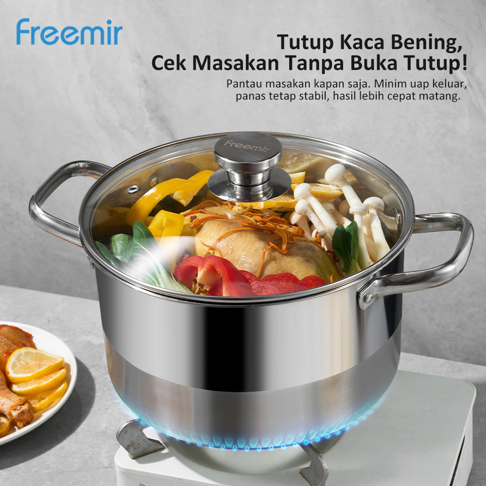 Freemir 26 CM Double Bottom 6L Stainless Steel Pan with Lid