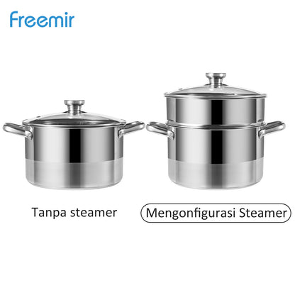 Freemir 26 CM Double Bottom 6L Stainless Steel Pan with Lid