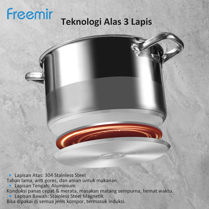 Freemir 26 CM Double Bottom 6L Stainless Steel Pan with Lid