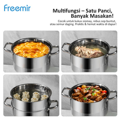 Freemir 26 CM Double Bottom 6L Stainless Steel Pan with Lid