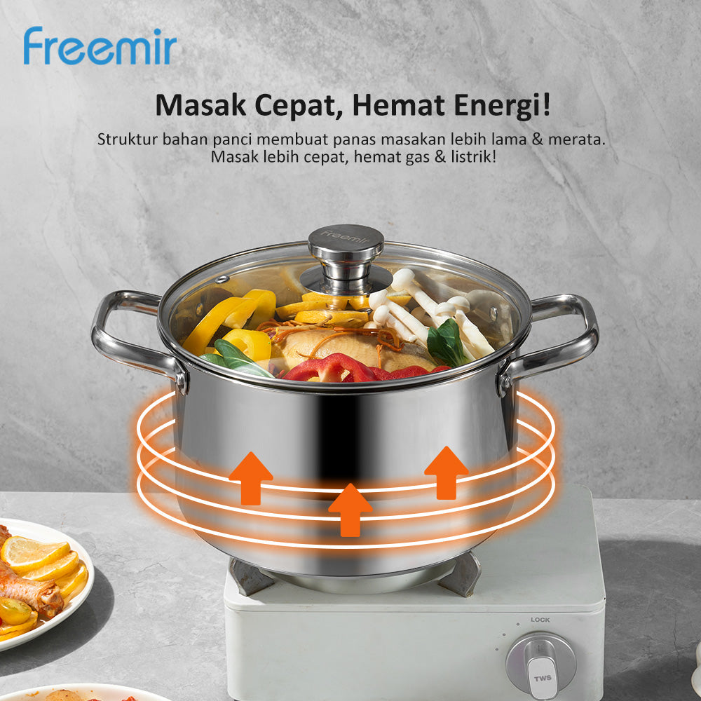 Freemir 26 CM Double Bottom 6L Stainless Steel Pan with Lid