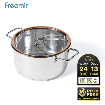 freemir 24 CM Stainless Steel Pan with Glass Lid