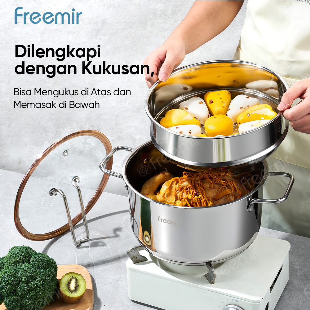 freemir Panci 24 CM Stainless Steel dengan Tutup Kaca