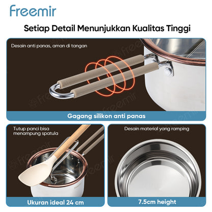 freemir 24 CM Stainless Steel Pan with Glass Lid