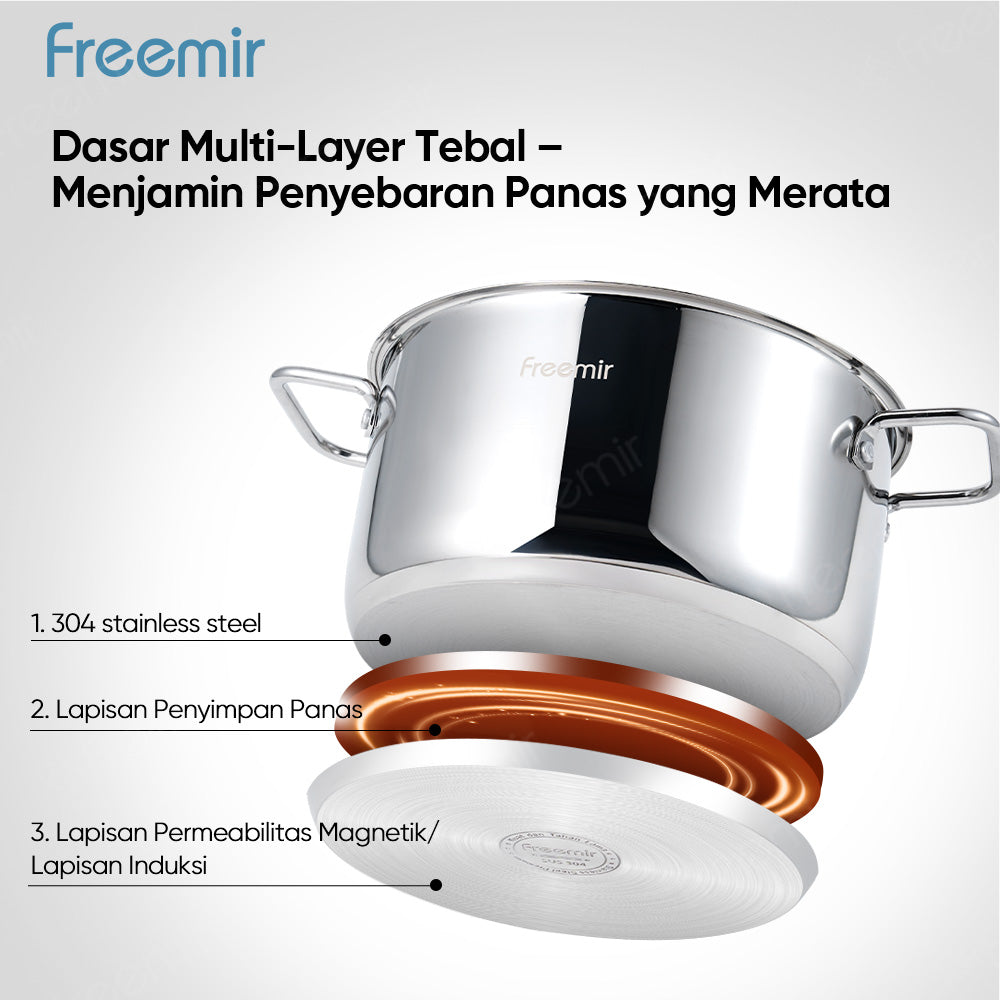 freemir Panci 24 CM Stainless Steel dengan Tutup Kaca
