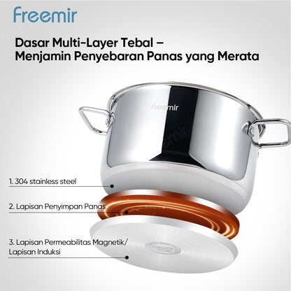 freemir 24 CM Stainless Steel Pan with Glass Lid