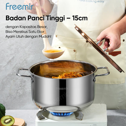 freemir 24 CM Stainless Steel Pan with Glass Lid