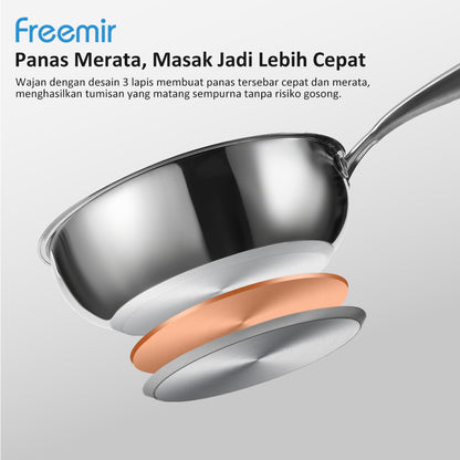 Freemir Stainless Steel Frying Pan 28 CM Double Bottom