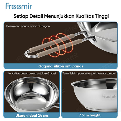 freemir Fire Series Frying Pan 24 CM Stainless Steel Double Bottom