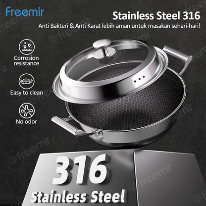 freemir Premium Jumbo Honeycomb Frying Pan 32cm with Glass Lid