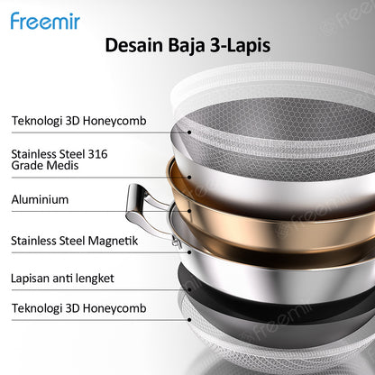 freemir Premium Jumbo Honeycomb Frying Pan 32cm with Glass Lid