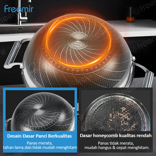 Freemir Wajan Honeycomb Jumbo Premium 32cm dengan Tutup Kaca