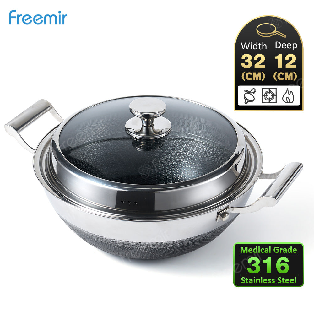 freemir Premium Jumbo Honeycomb Frying Pan 32cm with Glass Lid