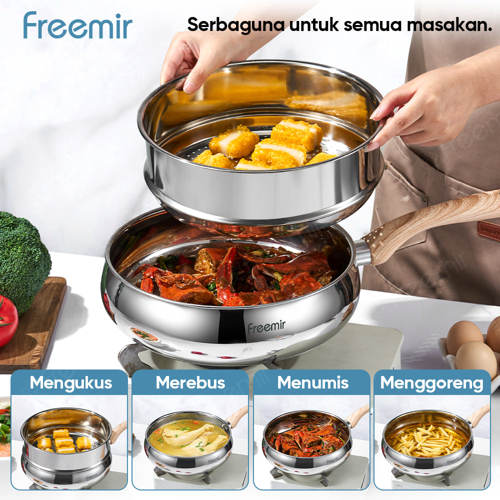 freemir Panci Gemoy 24 CM Double Bottom dengan Tutup Kaca