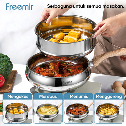 freemir Gemoy 24 CM Double Bottom Pan with Glass Lid