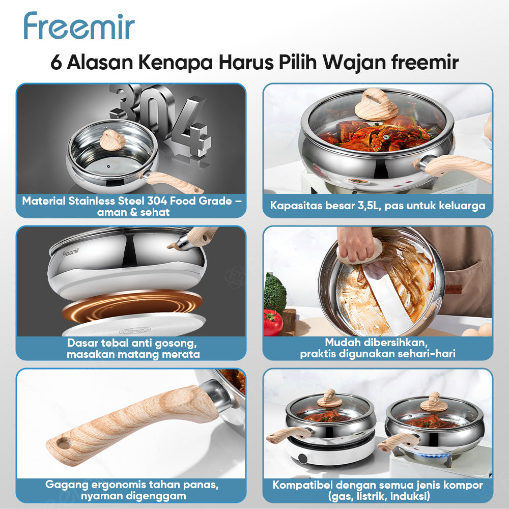 freemir Panci Gemoy 24 CM Double Bottom dengan Tutup Kaca