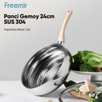 freemir Gemoy 24 CM Double Bottom Pan with Glass Lid
