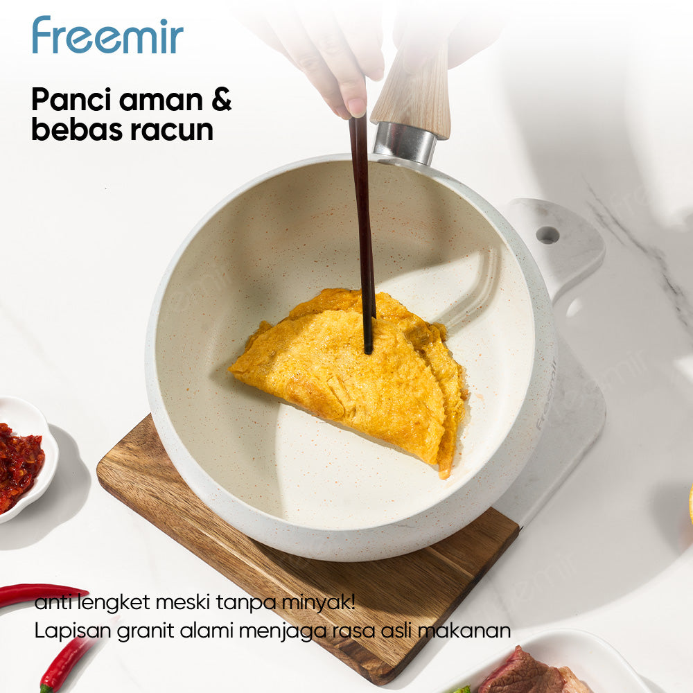 freemir Wok Pan 20 CM Anti Lengket Single Bottom - Putih