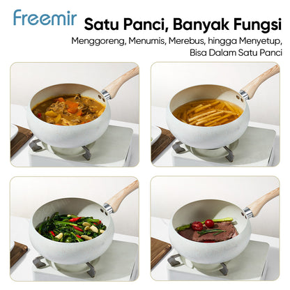 Freemir Wok Pan 20 CM Non-Stick Single Bottom - White