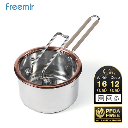 freemir 16 CM Stainless Steel Milk Pot with Glass Lid