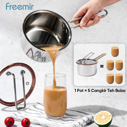 freemir 16 CM Stainless Steel Milk Pot with Glass Lid