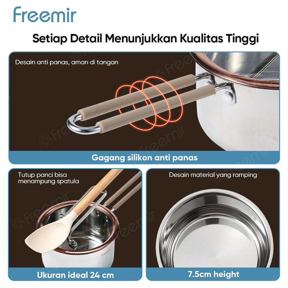 freemir 16 CM Stainless Steel Milk Pot with Glass Lid