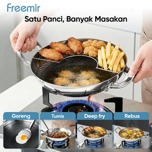 freemir Nusantara Series Wajan Stainless Steel 316 24CM Honeycomb Anti Lengket Tanpa Coating Anti Gores
