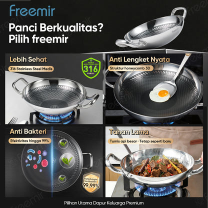 freemir Nusantara Series Wajan Stainless Steel 316 24cm Honeycomb Anti Lengket