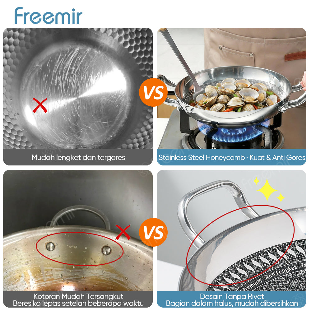 freemir Nusantara Series Wajan Stainless Steel 316 24cm Honeycomb Anti Lengket