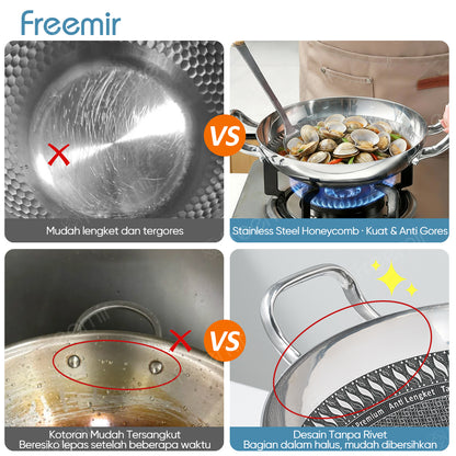 freemir Nusantara Series Wajan Stainless Steel 316 24cm Honeycomb Anti Lengket