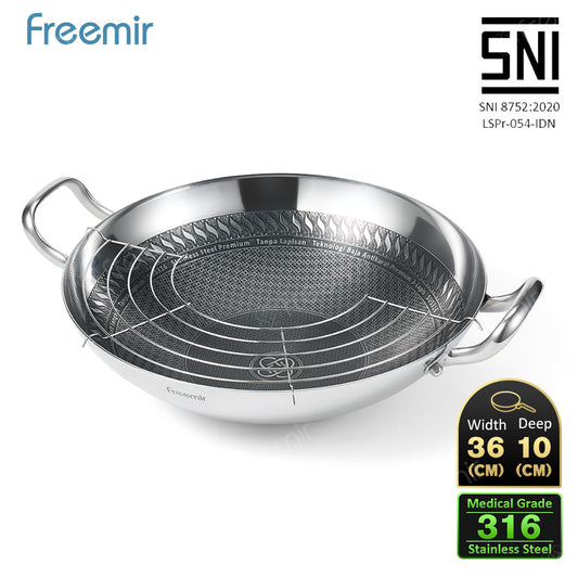 freemir Nusantara Series Wajan Stainless Steel 316 36cm Honeycomb Anti Lengket