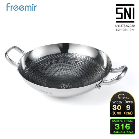freemir Nusantara Series Wajan Stainless Steel 316 30cm Honeycomb Anti Lengket