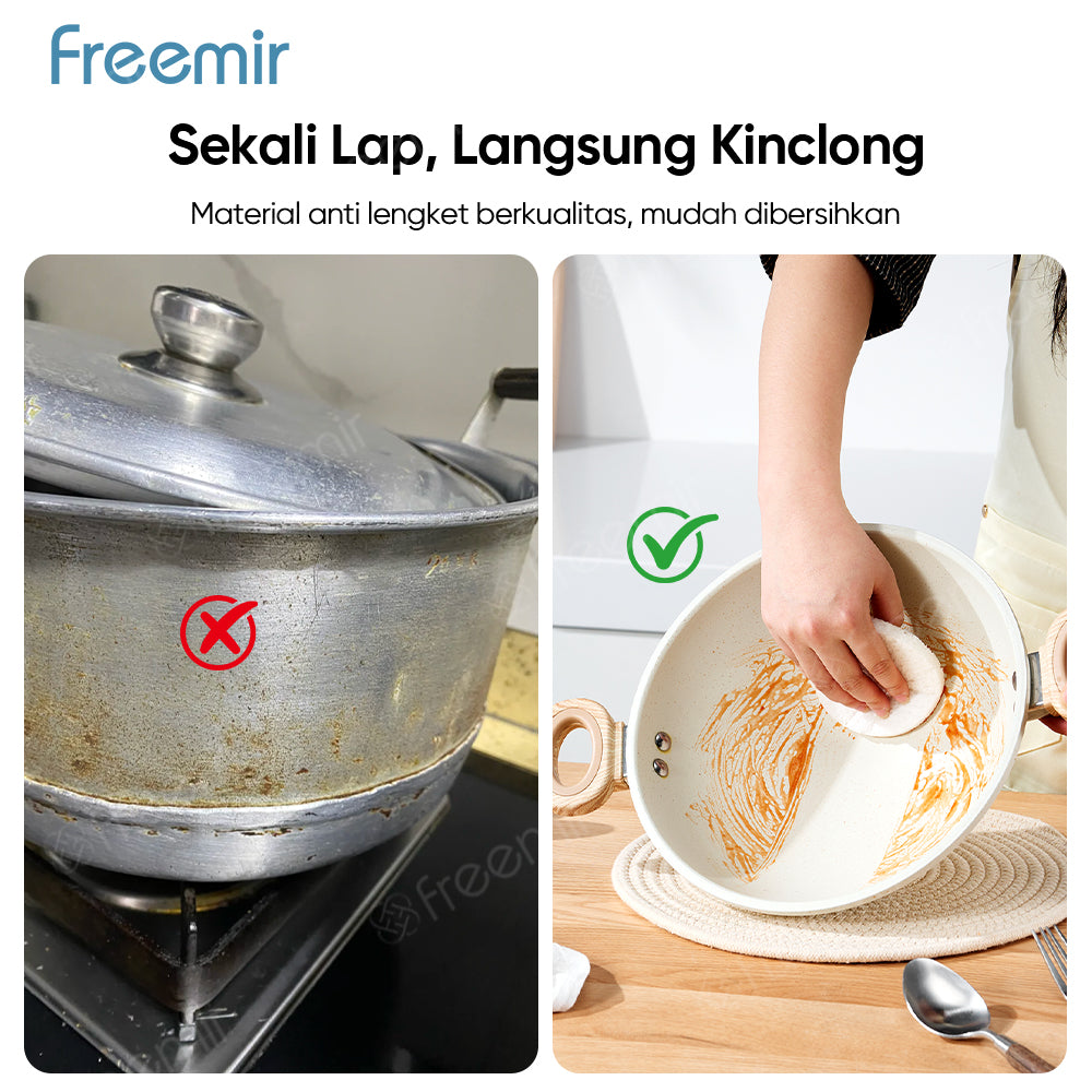 freemir Wajan & Saucepan Nasional Anti Lengket 2in1 dengan Dual Handle - Beige