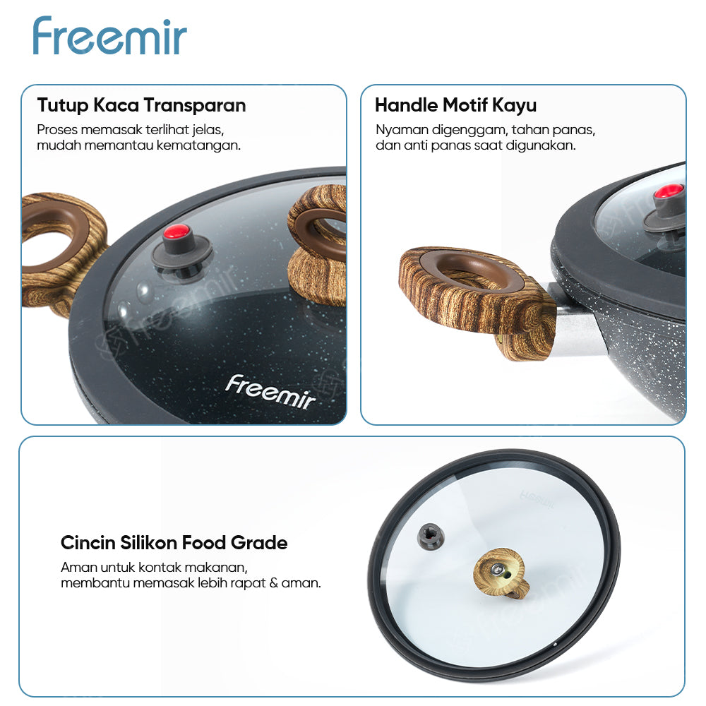 freemir Wajan & Saucepan Nasional Anti Lengket 2in1 dengan Dual Handle - Hitam