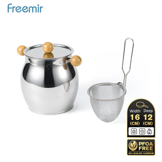 freemir Deep Fryer Stainless Steel & Wadah Penyimpanan Minyak Multifungsi - Set dengan Saringan Minyak (Skimmer Spoon)