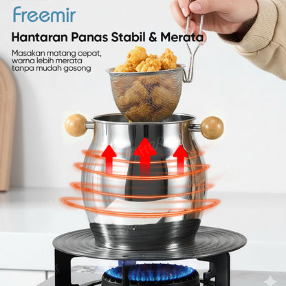 freemir Deep Fryer Stainless Steel & Wadah Penyimpanan Minyak Multifungsi - Set dengan Saringan Minyak (Skimmer Spoon)