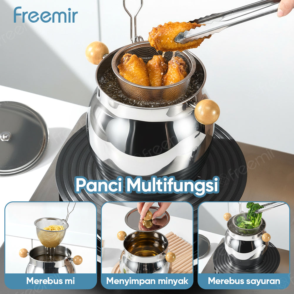 freemir Deep Fryer Stainless Steel & Wadah Penyimpanan Minyak Multifungsi - Set dengan Saringan Minyak (Skimmer Spoon)