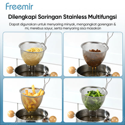 freemir Deep Fryer Stainless Steel & Wadah Penyimpanan Minyak Multifungsi - Set dengan Saringan Minyak (Skimmer Spoon)