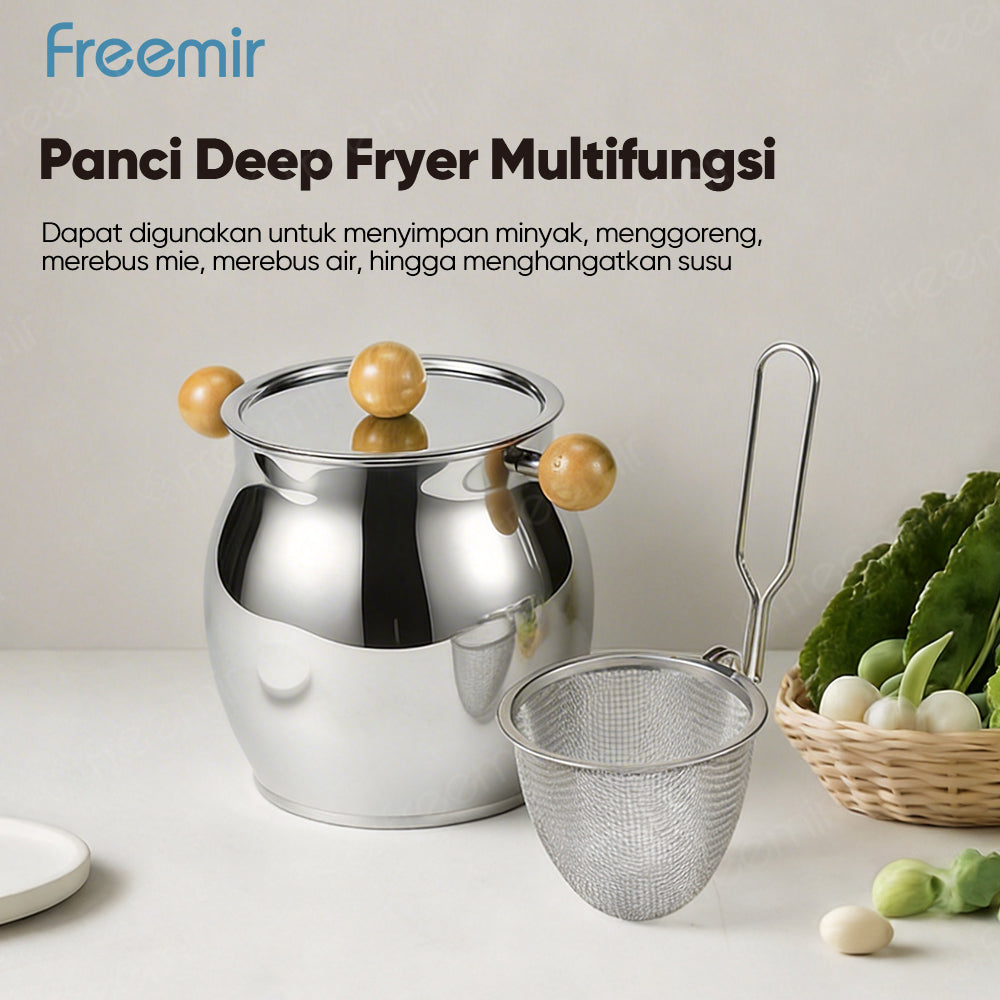 freemir Deep Fryer Stainless Steel & Wadah Penyimpanan Minyak Multifungsi - Set dengan Saringan Minyak (Skimmer Spoon)