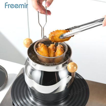 freemir Deep Fryer Stainless Steel & Wadah Penyimpanan Minyak Multifungsi - Set dengan Saringan Minyak (Skimmer Spoon)