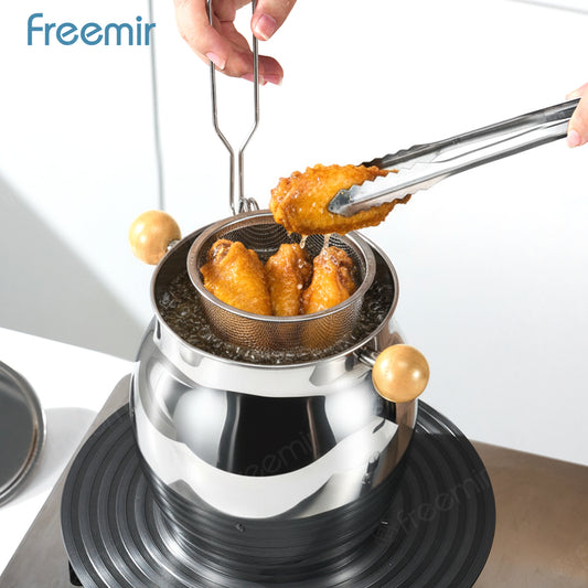 freemir Deep Fryer Stainless Steel & Wadah Penyimpanan Minyak Multifungsi - Set dengan Saringan Minyak (Skimmer Spoon)