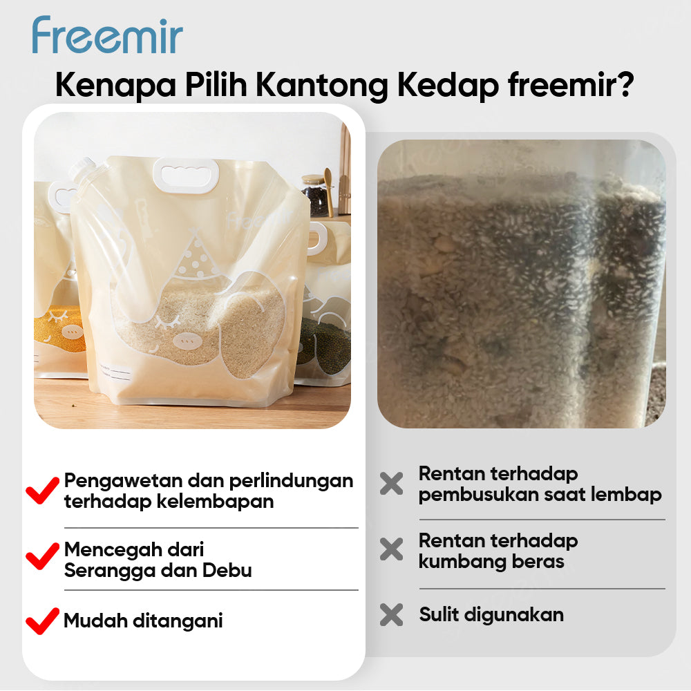 freemir Kantong Penyimpanan Multifungsi 2.5L Anti Bocor Untuk Air & Makanan Food Grade Beige