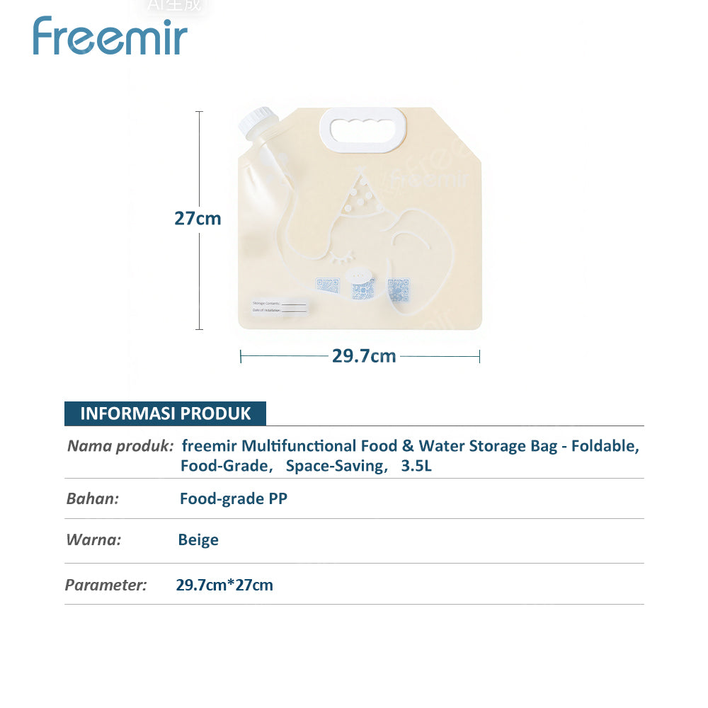 freemir Kantong Penyimpanan Multifungsi 2.5L Anti Bocor Untuk Air & Makanan Food Grade Beige